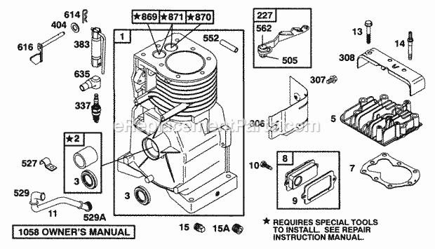 Briggs and Stratton 093212-0050-01 Engine Cylinder Head Diagram