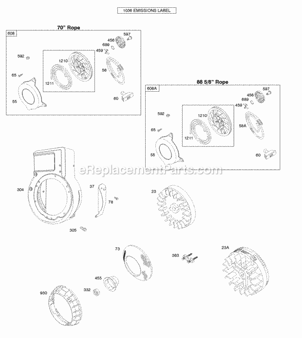 Briggs and Stratton 093302-0110-E1 Engine Blower HousingShrouds Flywheel Rewind Starter Diagram