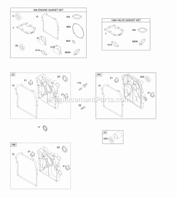 Briggs and Stratton 093302-0110-E1 Engine Crankcase CoverSump Gasket Set - Engine Gasket Set - Valve Diagram