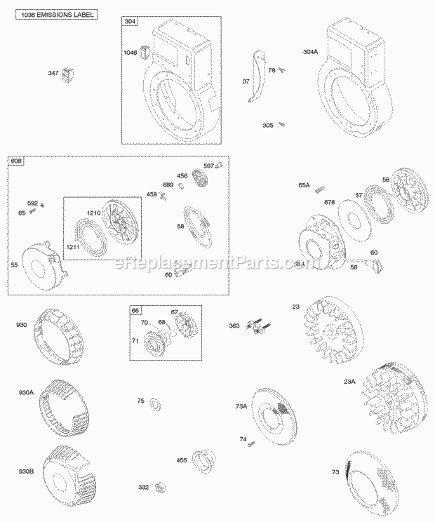 Briggs and Stratton 093432-1038-E1 Engine Blower HousingShrouds Flywheel Rewind Starter Diagram