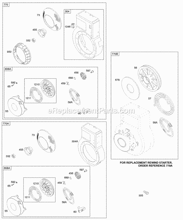 Briggs and Stratton 093432-1038-E1 Engine Rewind StarterBlower Housing Diagram