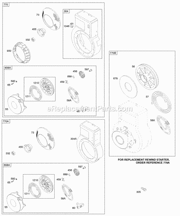 Briggs and Stratton 093432-1282-B1 Engine Rewind StarterBlower Housing Diagram