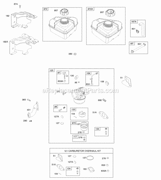 Briggs and Stratton 094002-0100-B1 Engine Carburetor Carbutetor Overhaul Kit Fuel Supply Diagram