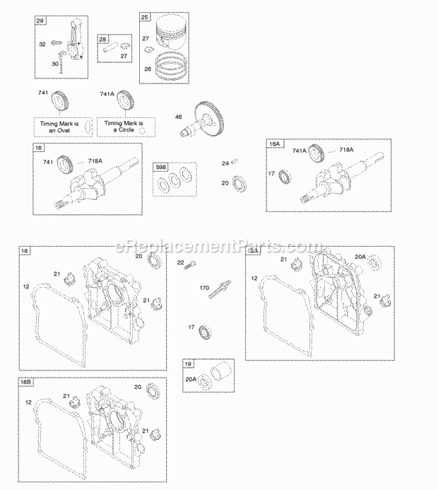 Briggs and Stratton 094032-0038-B1 Engine Camshaft Crankcase CoverSump Crankshaft PistonRingsConnecting Rod Diagram