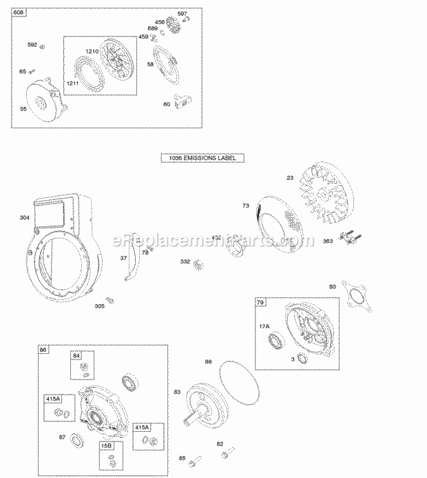 Briggs and Stratton 094302-0128-B1 Engine Blower HousingShrouds Flywheel Gear Reduction Rewind Starter Diagram