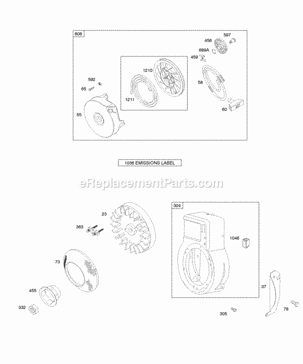 Briggs and Stratton 095202-0100-E1 Engine Blower HousingShrouds Flywheel Rewind Starter Diagram