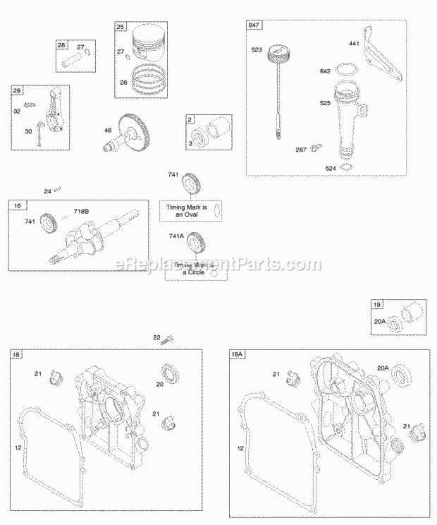 Briggs and Stratton 095202-0117-E1 Engine Camshaft Crankcase CoverSump Crankshaft Lubrication PistonRingsConnecting Rod Diagram