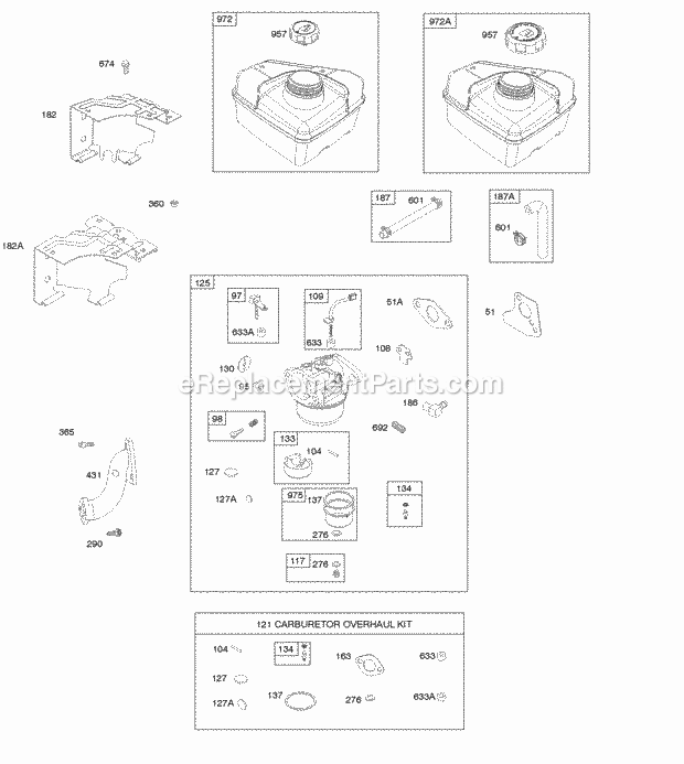 Briggs and Stratton 095312-0002-E1 Engine Carburetor Carbutetor Overhaul Kit Fuel Supply Diagram