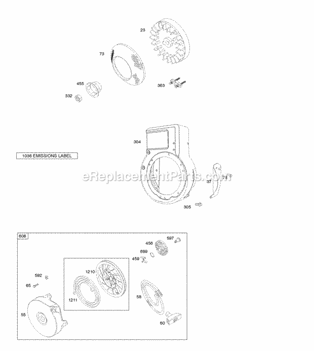 Briggs and Stratton 095312-0022-E1 Engine Blower HousingShrouds Flywheel Rewind Starter Diagram