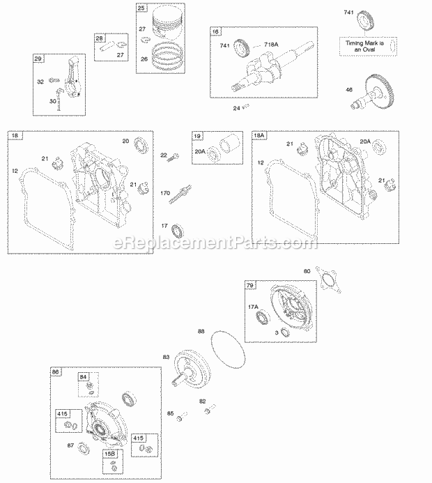 Briggs and Stratton 095402-0111-B1 Engine Camshaft Crankcase CoverSump Crankshaft Gear Reduction PistonRingsConnecting Rod Diagram