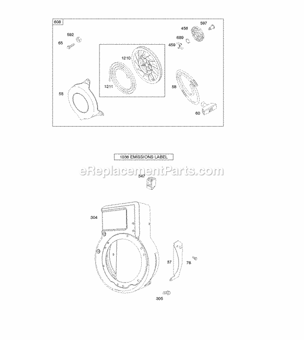 Briggs and Stratton 095432-0121-B1 Engine Blower HousingShrouds Rewind Starter Diagram