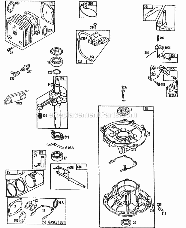 Briggs and Stratton 095722-3203-99 Engine Cylinder Sump Drive Train Diagram