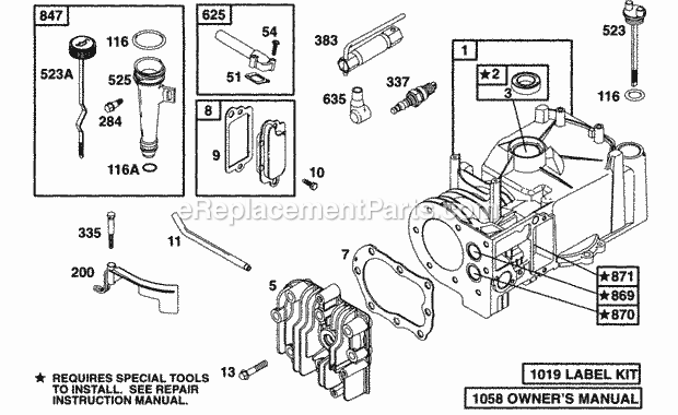Briggs and Stratton 095902-0101-01 Engine Cylinder Head Oil Fill Diagram