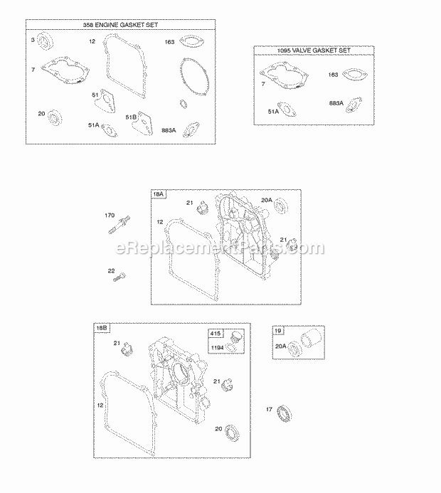 Briggs and Stratton 096312-0114-F1 Engine Crankcase CoverSump Gasket Set - Engine Gasket Set - Valve Diagram