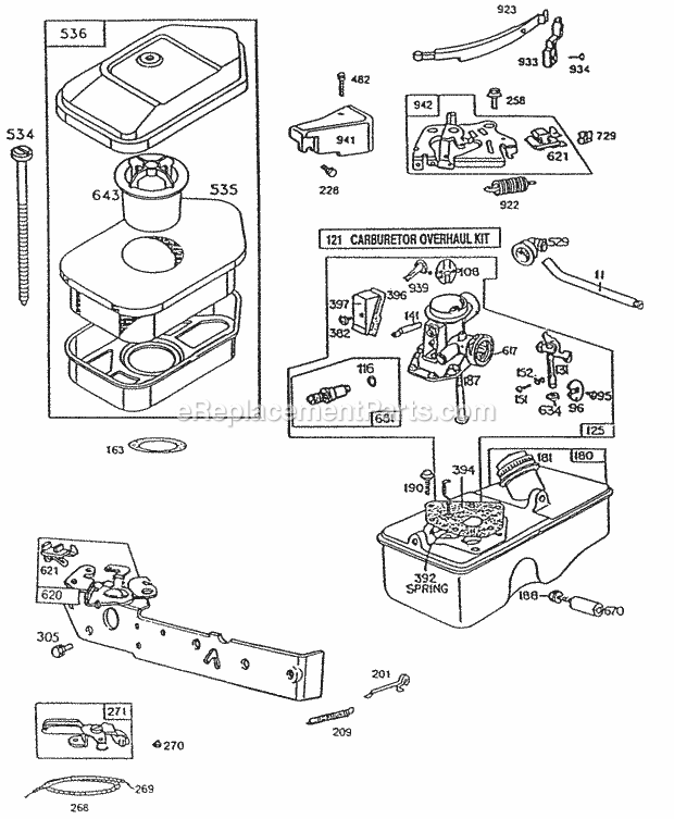 Briggs and Stratton 096502-0113-01 Engine CarbAir CleanerFuel Tank Diagram