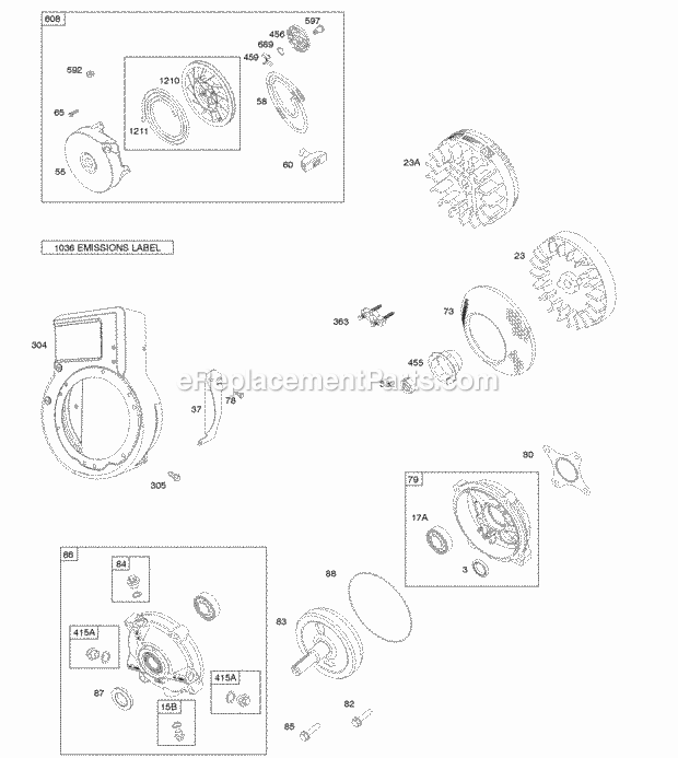 Briggs and Stratton 097302-0016-F1 Engine Blower HousingShrouds Flywheel Gear Reduction Rewind Starter Diagram