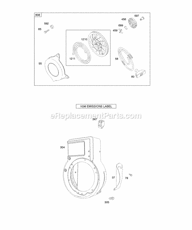 Briggs and Stratton 097432-0038-F1 Engine Blower HousingShrouds Rewind Starter Diagram