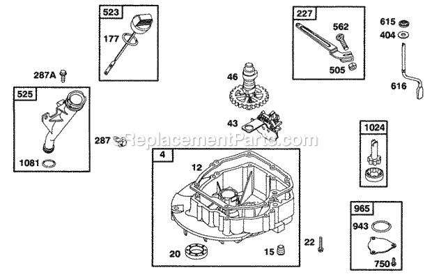 Briggs and Stratton 097772-0320-A1 Engine Sump Base Gears Diagram