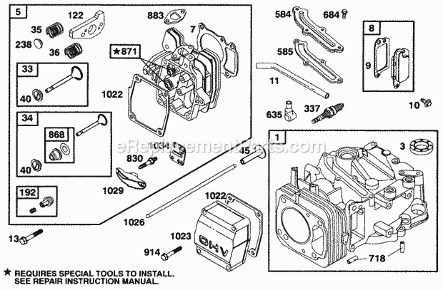 Briggs and Stratton 097777-0102-01 Engine Cylinder Head Assy Diagram