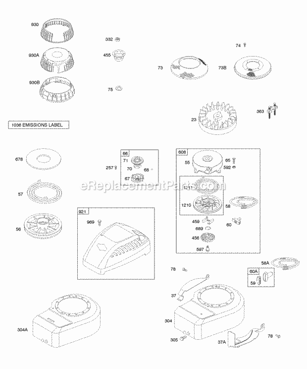 Briggs and Stratton 098902-2210-B1 Engine Blower HousingShrouds Flywheel Rewind Starter Diagram