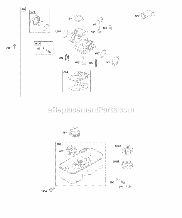 Briggs and Stratton 098902-2210-E1 Engine Carburetor Fuel Supply Diagram