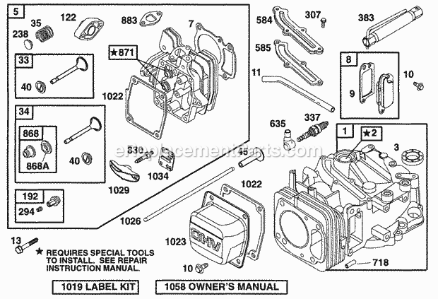 Briggs and Stratton 099772-0100-01 Engine Cylinder Head Assy Diagram