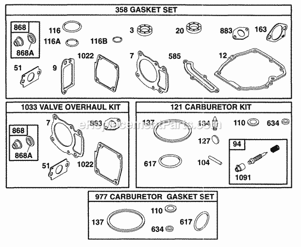 Briggs and Stratton 099772-0111-02 Engine Gasket Sets Diagram