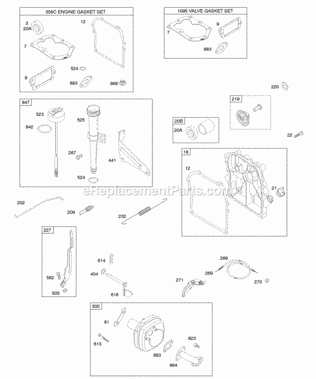 Briggs and Stratton 09A413-0202-E3 Engine Control Crankcase CoverSump Exhaust System Gasket Set - Engine Gasket Set - Valve Governor Spring Lubrication Diagram