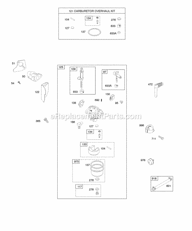 Briggs and Stratton 09A413-0203-E1 Engine Carburetor Carburetor Overhaul Kit Diagram