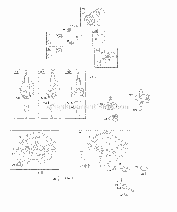 Briggs and Stratton 09C902-0307-01 Engine Camshaft Crankcase CoverSump Crankshaft PistonRingsConnecting Rod Diagram