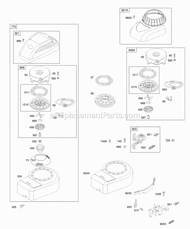 Briggs and Stratton 09C902-0333-01 Engine Brake Rewind Starter Diagram