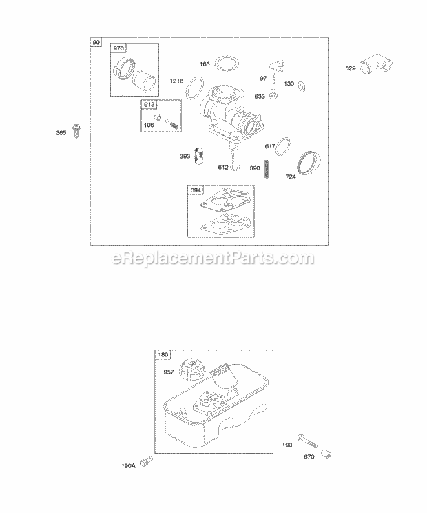 Briggs and Stratton 09C902-2129-B1 Engine Carburetor Fuel Supply Diagram