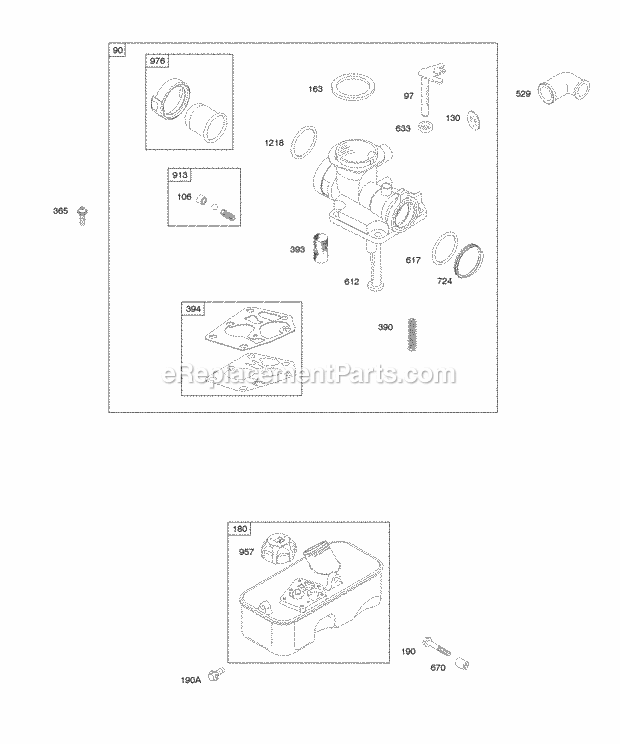 Briggs and Stratton 09G902-0100-B1 Engine Carburetor Fuel Supply Diagram