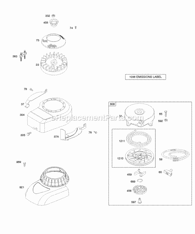 Briggs and Stratton 09G902-0144-B1 Engine Blower HousingShrouds Flywheel Rewind Starter Diagram