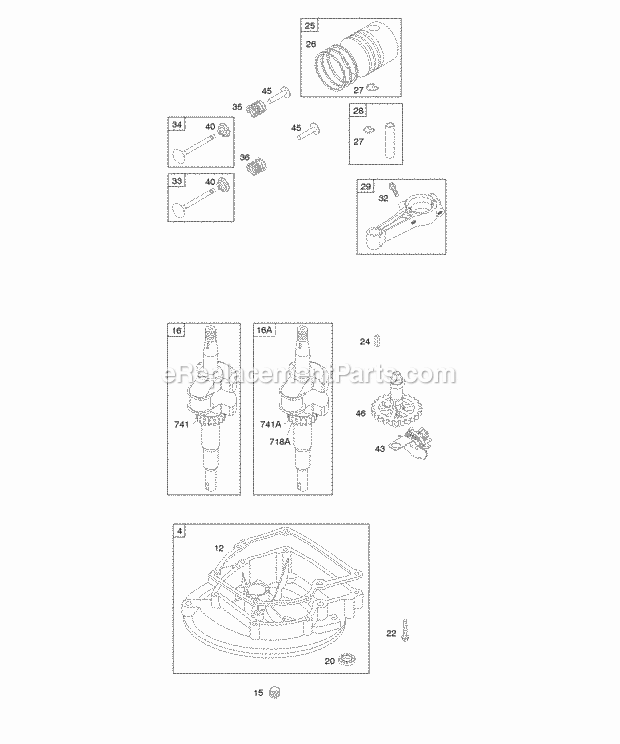 Briggs and Stratton 09G902-0145-D1 Engine Camshaft Crankcase CoverSump Crankshaft PistonRingsConnecting Rod Diagram