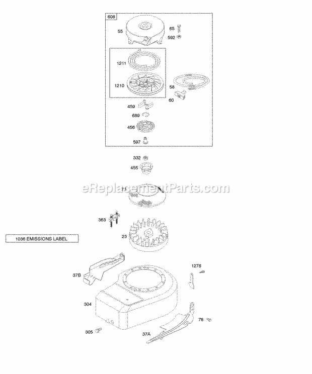 Briggs and Stratton 09K902-0323-E1 Engine Blower HousingShrouds Flywheel Rewind Starter Diagram