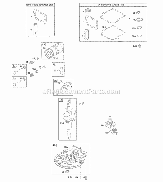 Briggs and Stratton 09L602-0110-F1 Engine Camshaft Crankcase CoverSump Crankshaft Gasket Set - Engine Gasket Set - Valve PistonRingsConnecting Rod Diagram