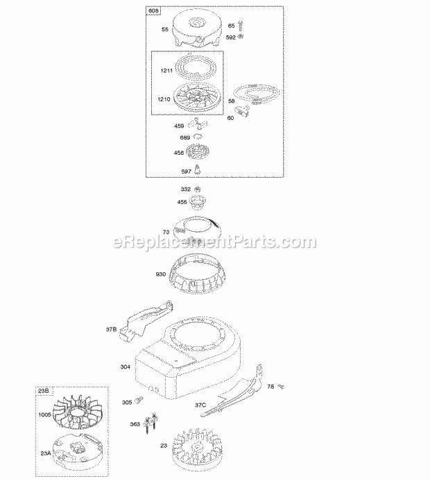 Briggs and Stratton 09L602-1611-F1 Engine Blower HousingShrouds Flywheel Rewind Starter Diagram