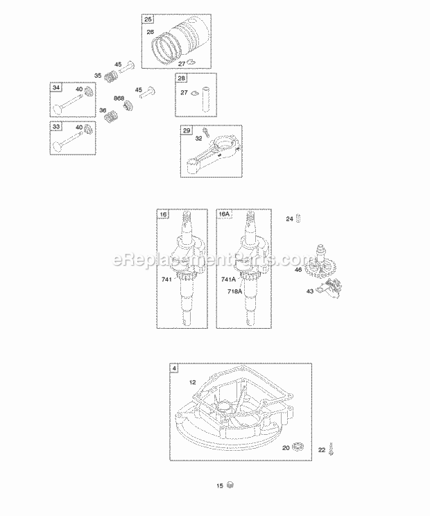 Briggs and Stratton 09L902-0131-E1 Engine Camshaft Crankcase CoverSump Crankshaft PistonRingsConnecting Rod Diagram