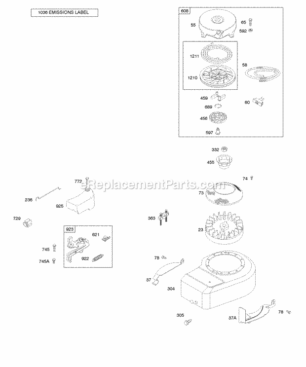 Briggs and Stratton 09L902-0213-E1 Engine Blower HousingShrouds Brake Flywheel Rewind Starter Diagram