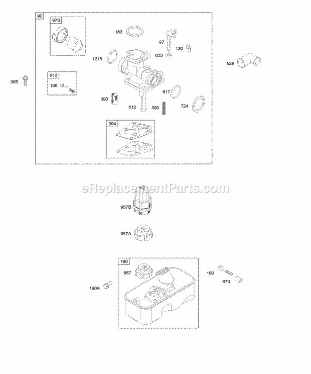 Briggs and Stratton 09L902-0284-E1 Engine Carburetor Fuel Supply Diagram