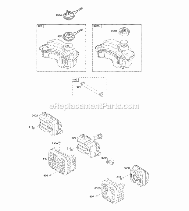 Briggs and Stratton 09P702-0005-F1 Engine Exhaust System Fuel Supply Diagram