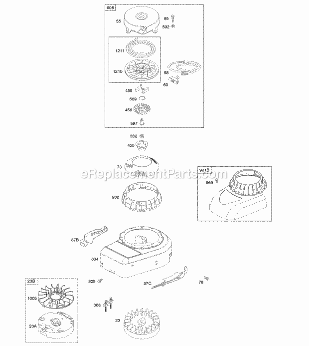 Briggs and Stratton 09T602-0126-B1 Engine Blower HousingShrouds Flywheel Rewind Starter Diagram