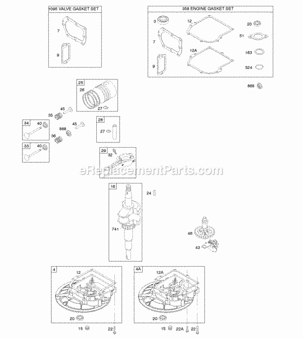 Briggs and Stratton 09T602-0126-H1 Engine Camshaft Crankcase CoverSump Crankshaft Gasket Set - Engine Gasket Set - Valve PistonRingsConnecting Rod Diagram