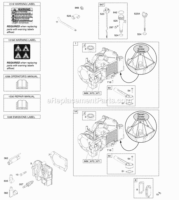 Briggs and Stratton 09T602-0132-B1 Engine Cylinder Cylinder Head Lubrication OperatorS Manual Warning Label Diagram
