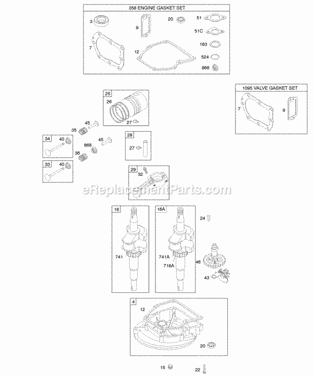 Briggs and Stratton 09T702-1616-B1 Engine Camshaft Crankcase CoverSump Crankshaft Gasket Set - Engine Gasket Set - Valve PistonRingsConnecting Rod Diagram