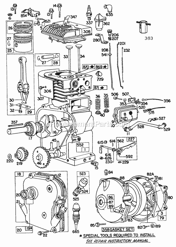 Briggs and Stratton 100201-0421-99 Engine CylCrnkcsePistonGear Case Diagram