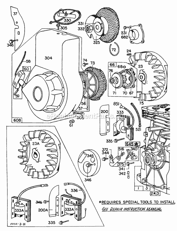 Briggs and Stratton 100201-0431-99 Engine Blower HsgFlywheelsRewinds Diagram