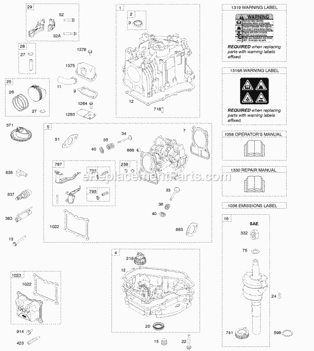 Briggs and Stratton 100802-2015-B8 Engine Cam Gear Crankcase CoverSump Crankshaft Cylinder Cylinder Head PistonRingsConnecting Rod Diagram