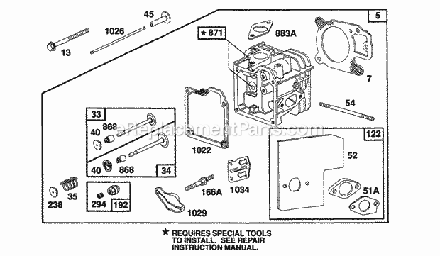 Briggs and Stratton 104772-0110-01 Engine Cylinder Head Assembly Diagram